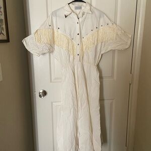 Vintage Cream Fringe Long Sleeve Dress